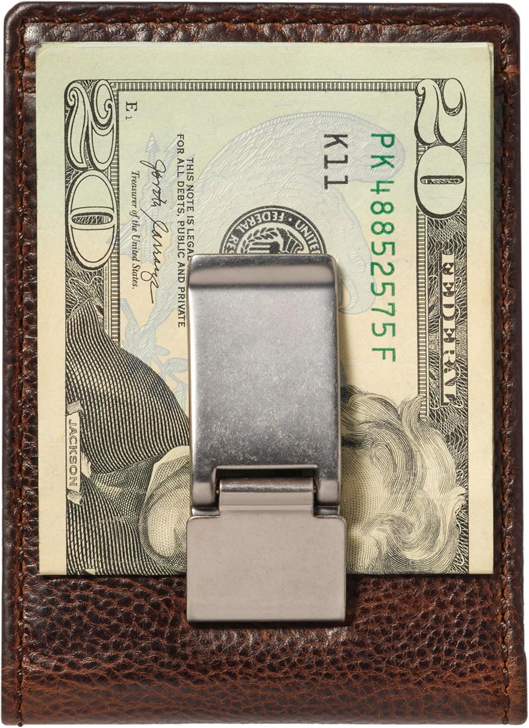 House of Jack Co. Deacon Bifold Money Clip Wallet for Men – Slim Front Pocket Leather Wallet with Metal Cash Clip, Exterior ID Window & Card Holder, Full-Grain Cowhide, Brown - Image 4