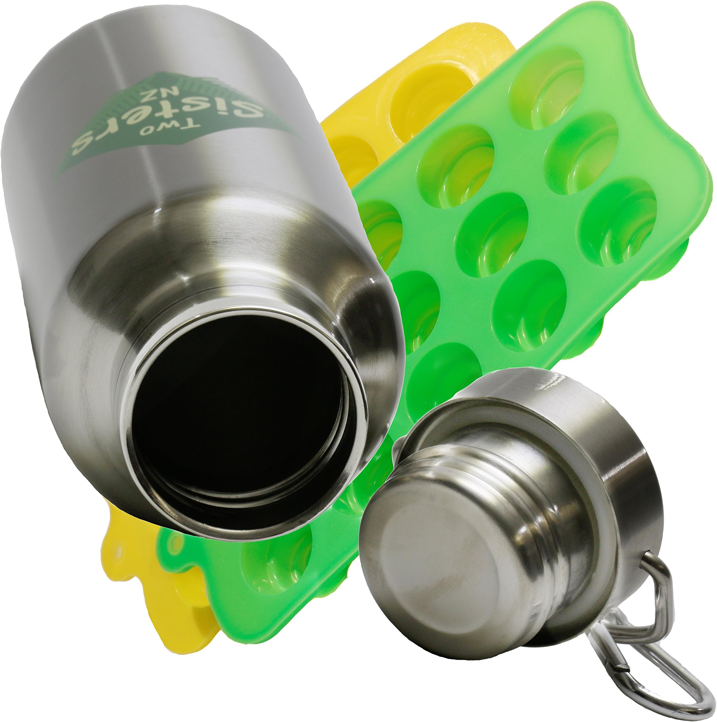 TSNZ Stainless Steel Insulated Water Bottle, Vacuum Sealed, Double Walled, 17oz/500ml, Includes 2 Silicone Collapsible Ice Cube Trays