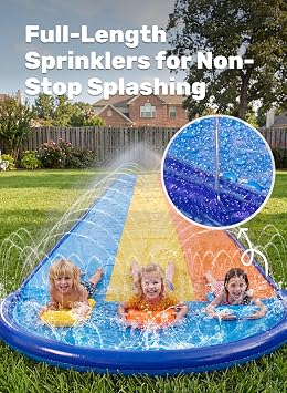 Sloosh Triple Water Slide with 3 BodyBoards, 22.5FT Lawn Water Slip Splash Pad Slide Summer Toy with Build in Advanced Sprinkler for Kids Adults Backyard Summer Water Fun