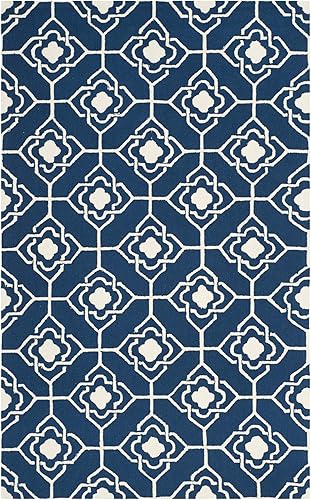 SAFAVIEH Four Seasons Collection FRS233H FRS233H - Alfombra floral con gancho a mano, 5 x 8 pies, color azul marinomarfil