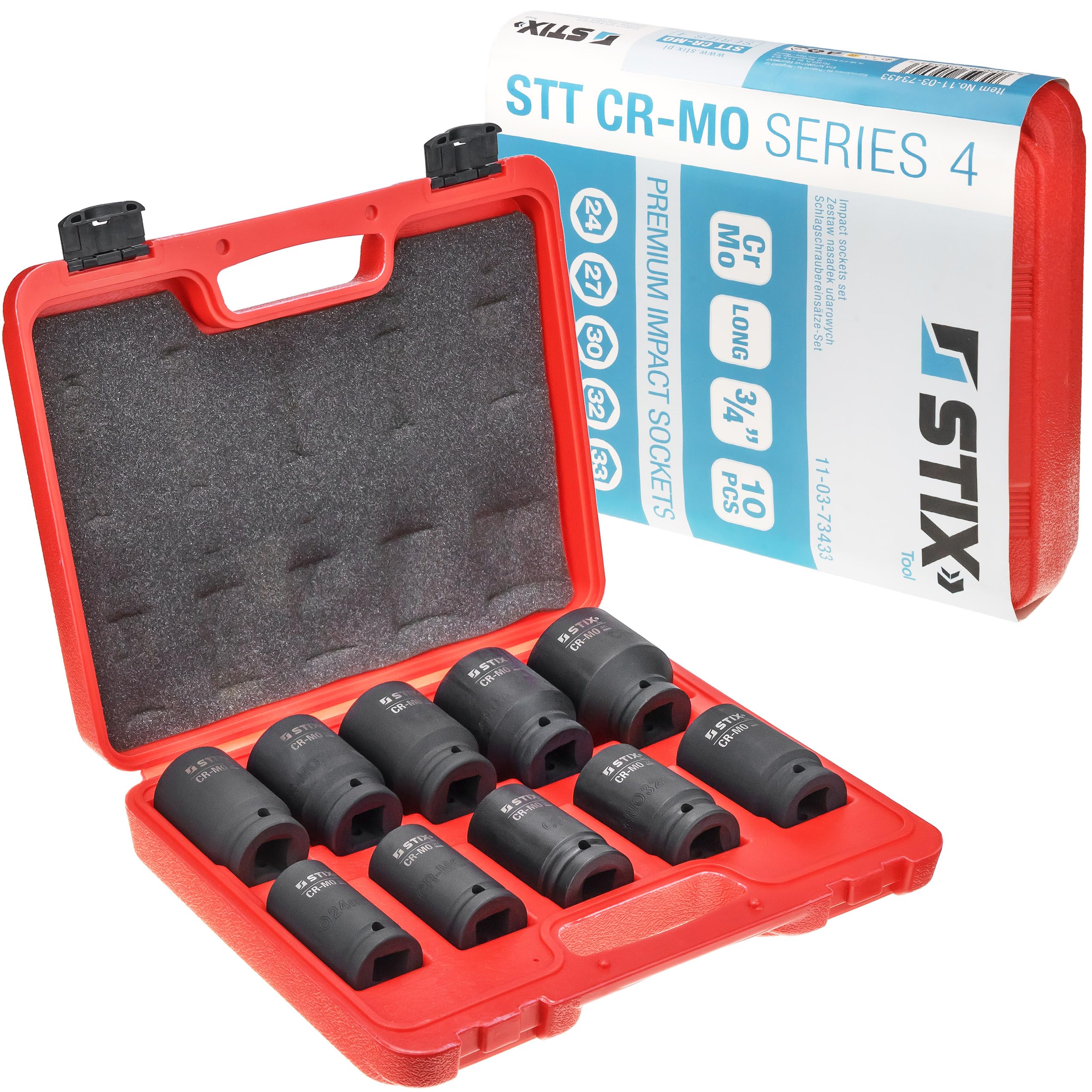 Stix Wkrętarka udarowa sprężone powietrze 3/4" 2200 Nm z 10-częściowym kluczem nasadowym CR-MO, profesjonalne narzędzie do naprawy samochodów ciężarowych i zastosowań przemysłowych