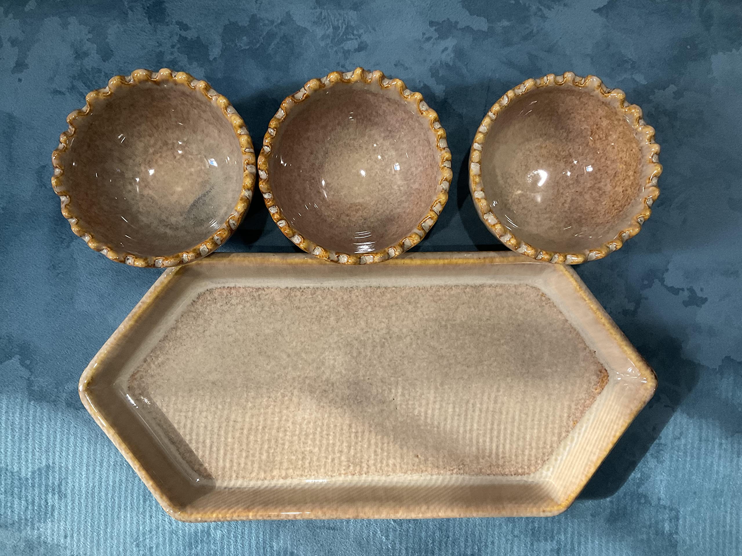 Ardor Arts Ceramic Handmade Studio Art Pottery Tray with Bowls