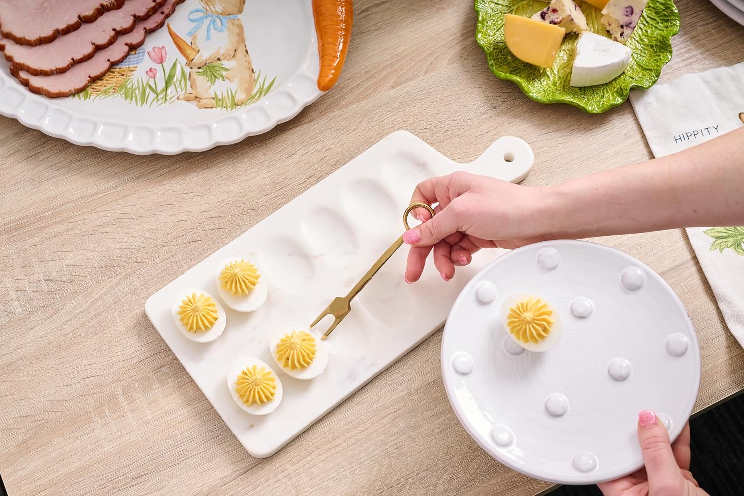 Mud Pie Marble Devil Egg Board; board 7" x 15 1/4" | fork 5 1/2"