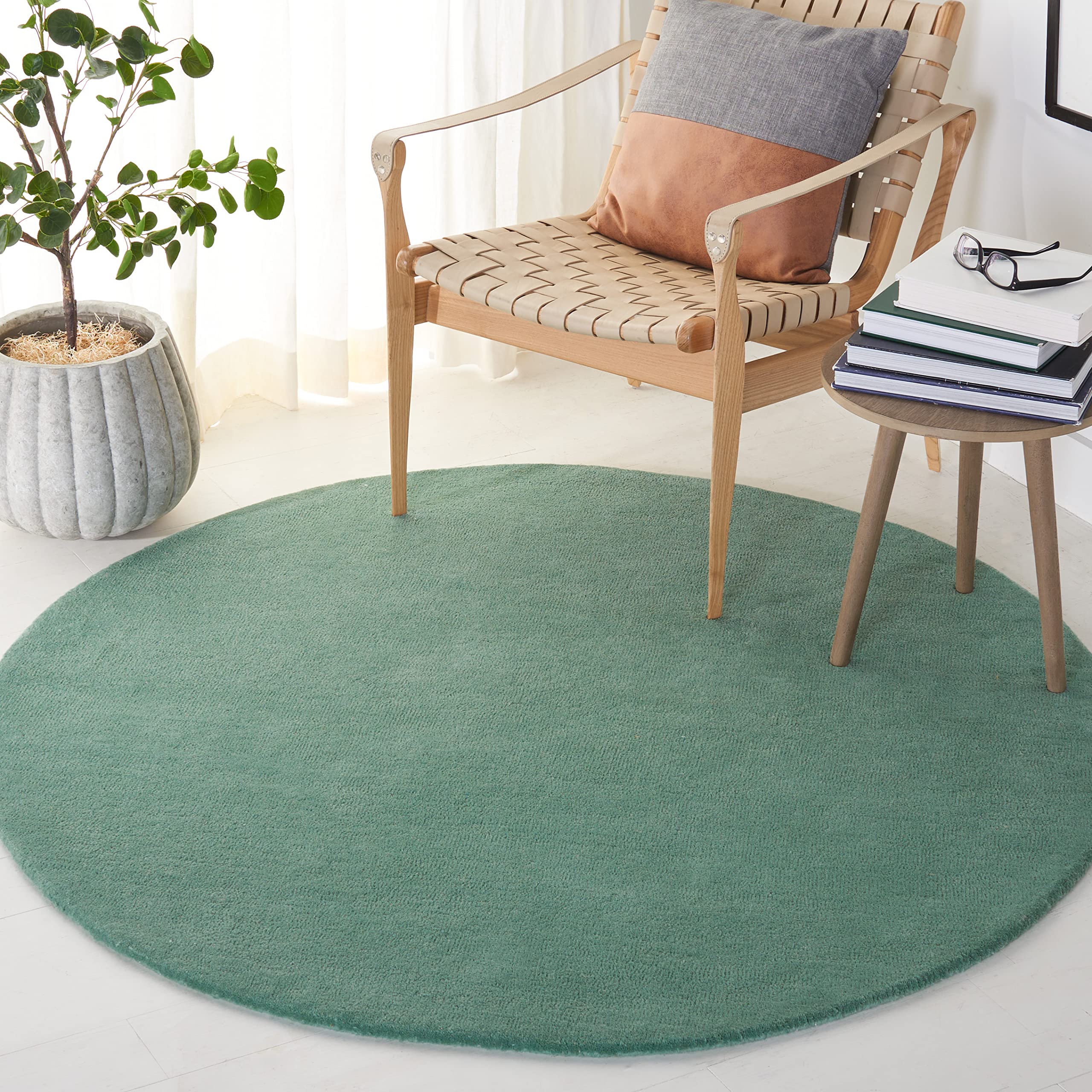 SAFAVIEH Fifth Avenue Collection Area Rug - 7' Round, Green, Handmade Modern Abstract New Zealand Wool, Ideal for High Traffic Areas in Living Room,