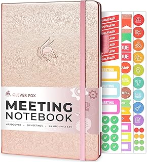 Clever Fox Meeting Notebook – Work & Business Organizer with Notes & Action Items – Notepad for Project Management & Meetings, A5 (Rose Gold)