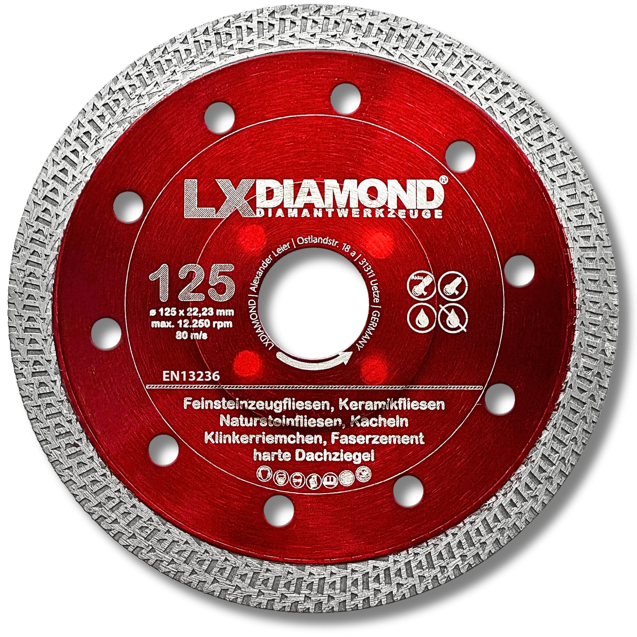 Diamant-Trennscheibe 125mm x 22,23mm - Diamantscheibe für Feinsteinzeugfliesen Fliesen Natursteinfliesen - Segmentbreite 1,4mm dünn - Premium Trennscheibe 125 mm für Winkelschleifer