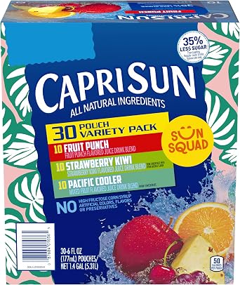 Capri Sun Fruit Punch, Strawberry Kiwi and Pacific Cooler Flavored Juice Drink Blend Variety Pack, 30 ct Box, 6 fl oz Pouches