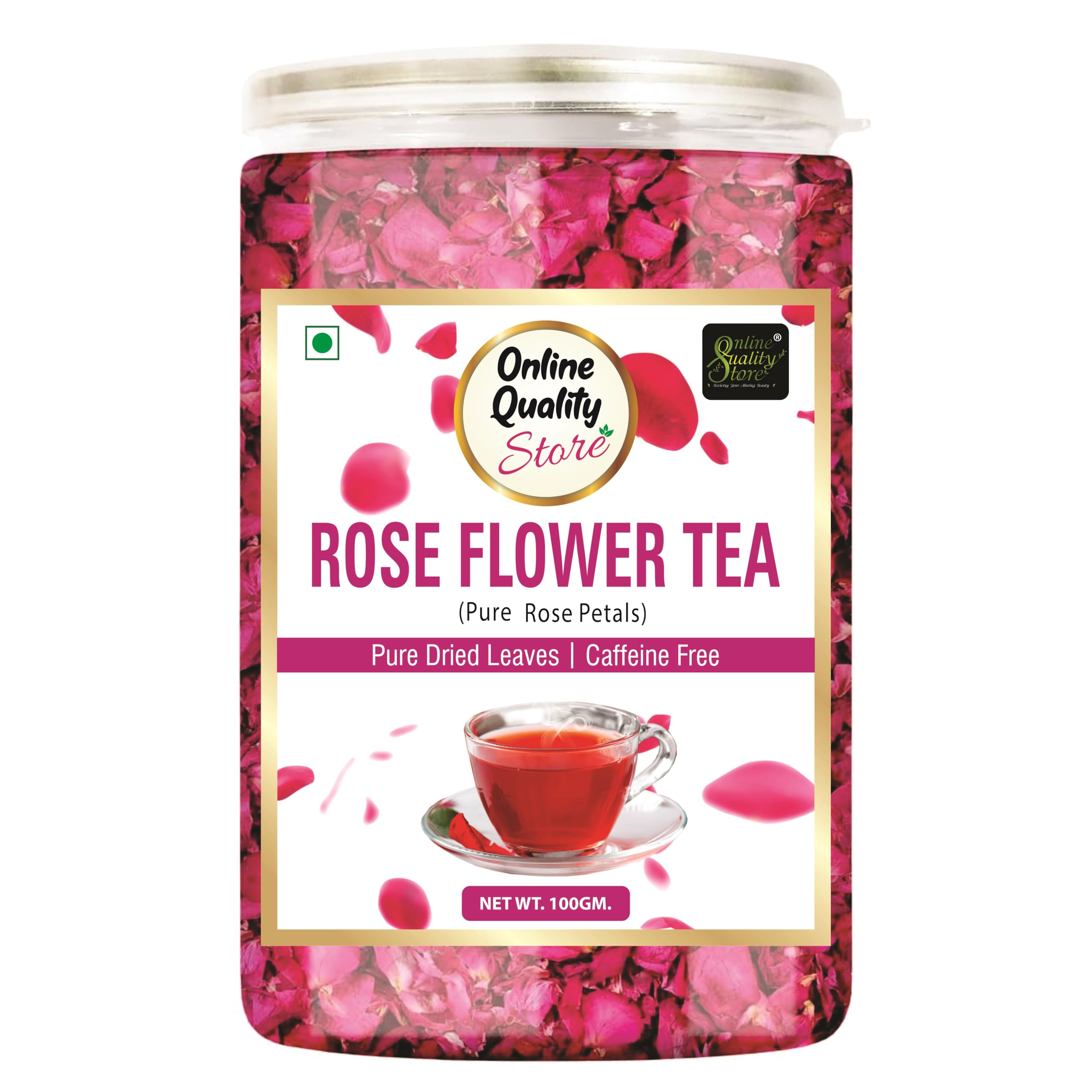 Rose Flower Tea - 100g | Caffeine Free Herbal Tea | Use for Iced Tea, Cocktails | Cures Sore throat |Rose |Dried Leaves Herbal