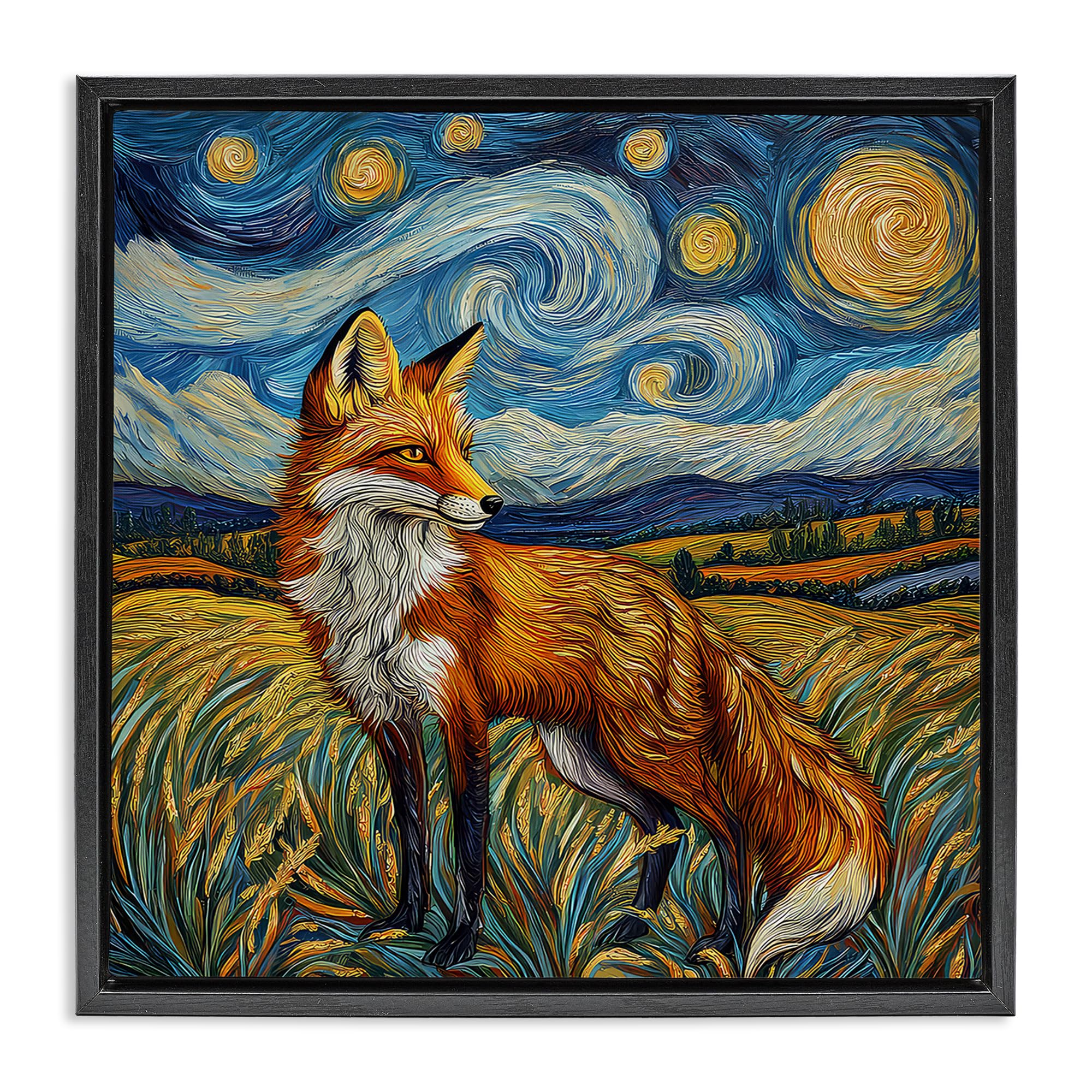 Stupell Industries Jet Black (Matte) 'Swirling Impressionist Fox'| Floating Frame Canvas Art