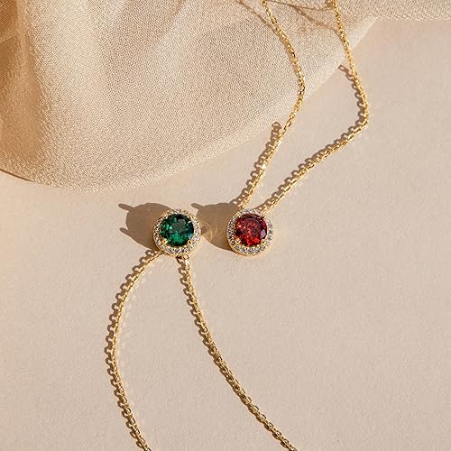 Miniatura 6 de MONOOC Collar de piedra natal en capas para mujer, oro macizo de 14 quilates, collar de cadena de clip de papel, collar clásico redondo con colgante