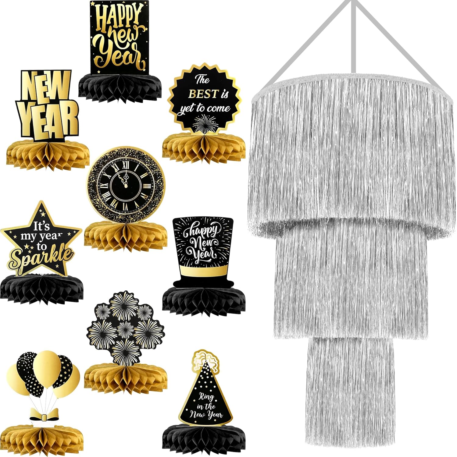 KatchOn, Pack of 10, Silver Tinsel Chandelier Party Decor | Silver Chandelier for New Years Eve Ceiling Decorations with Huge New Years Centerpieces for Tables | New Year Table Decorations 2026