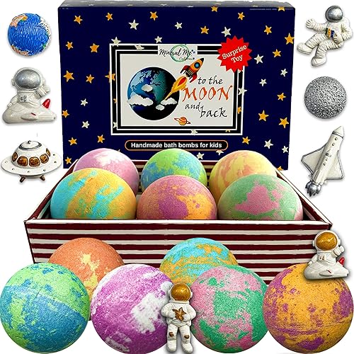 Galaxy Bath Bombs for Kids with Surprise Inside - Organic Bubble Bath Bombs with Educational Outer Space Planet Toys. Gentle, Natural & Kids