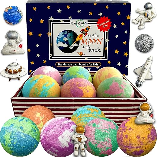 Galaxy Bath Bombs for Kids with Surprise Inside - Organic Bubble Bath Bombs with Educational Outer Space Planet Toys. Gentle, Natural and Kids Friendly - Birthday & Christmas Gifts for Boys and Girls