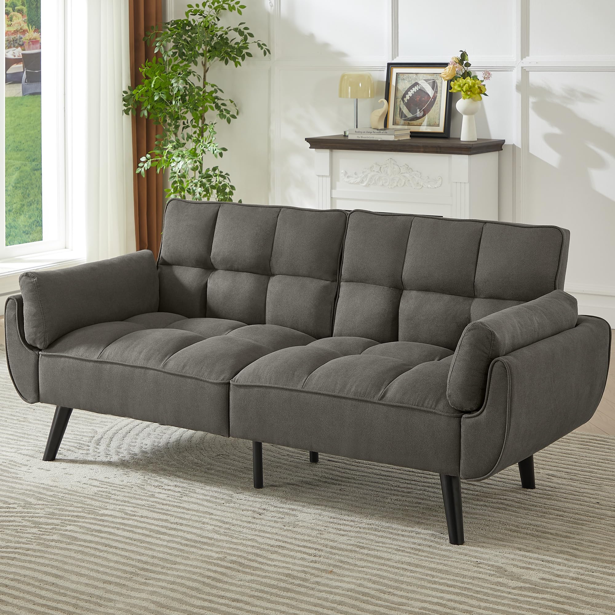 JIEXI Dreifaches Schlafsofa Dunkelgrau, Sofa Klein 191x83cm | Rückenlehne ohne Klappfunktion, bequem, geeignet für Wohnzimmer, Schlafzimmer, Zimmer