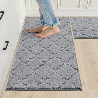 COSY HOMEER Kitchen Rug Set of 2 50 x 75 cm + 50 x 120 cm Grey