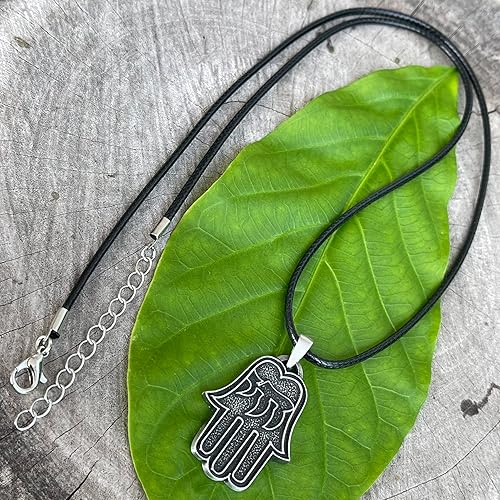 Miniatura 5 de Hamsa Hebreo Chai Magia Protección Amuleto Joyería Hamza Khamsa Dios Palma Mano de Fátima Fuerza de Poder Deflecting Evil Eye Pewter Hombre Colgante
