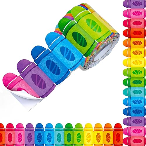 ERKE Bordes de tablón de anuncios de 60 pies, borde enrollado troquelado de crayón autoadhesivo, decoración colorida con adhesivo fuerte y