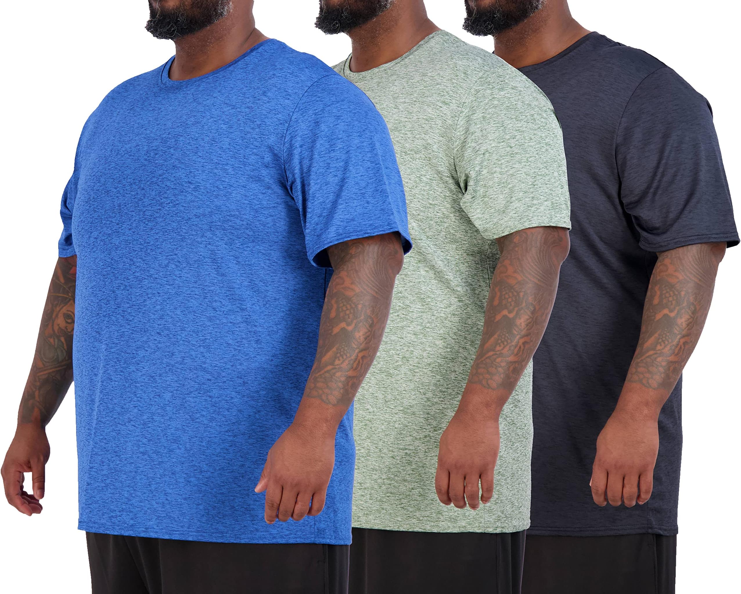 Real Essentials 3 Pack: Men’s Big & Tall Short Sleeve Dry Fit Crew Neck T-Shirt - Gym Workout Athletic Running Tee (3XT-5XT)