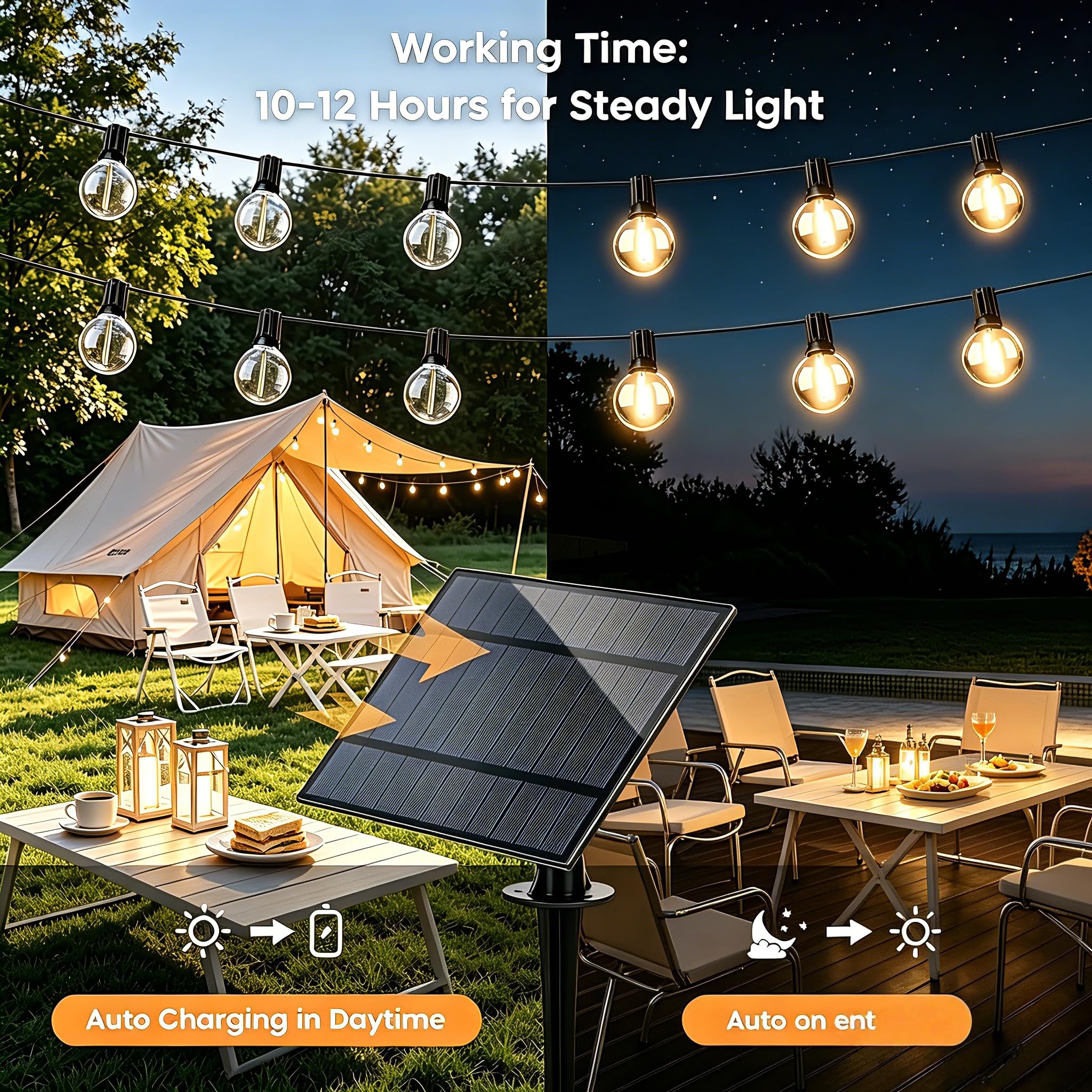 GPATIO Luci Solari Da Giardino, 30M LED G40 Luci da Esterno con Telecomando | Ricarica solare+USB, Lampade Solari da Giardino con Timer, Impermeabile, 42 Infrangibile Lampadine, Dimmerabile, 3Modalità