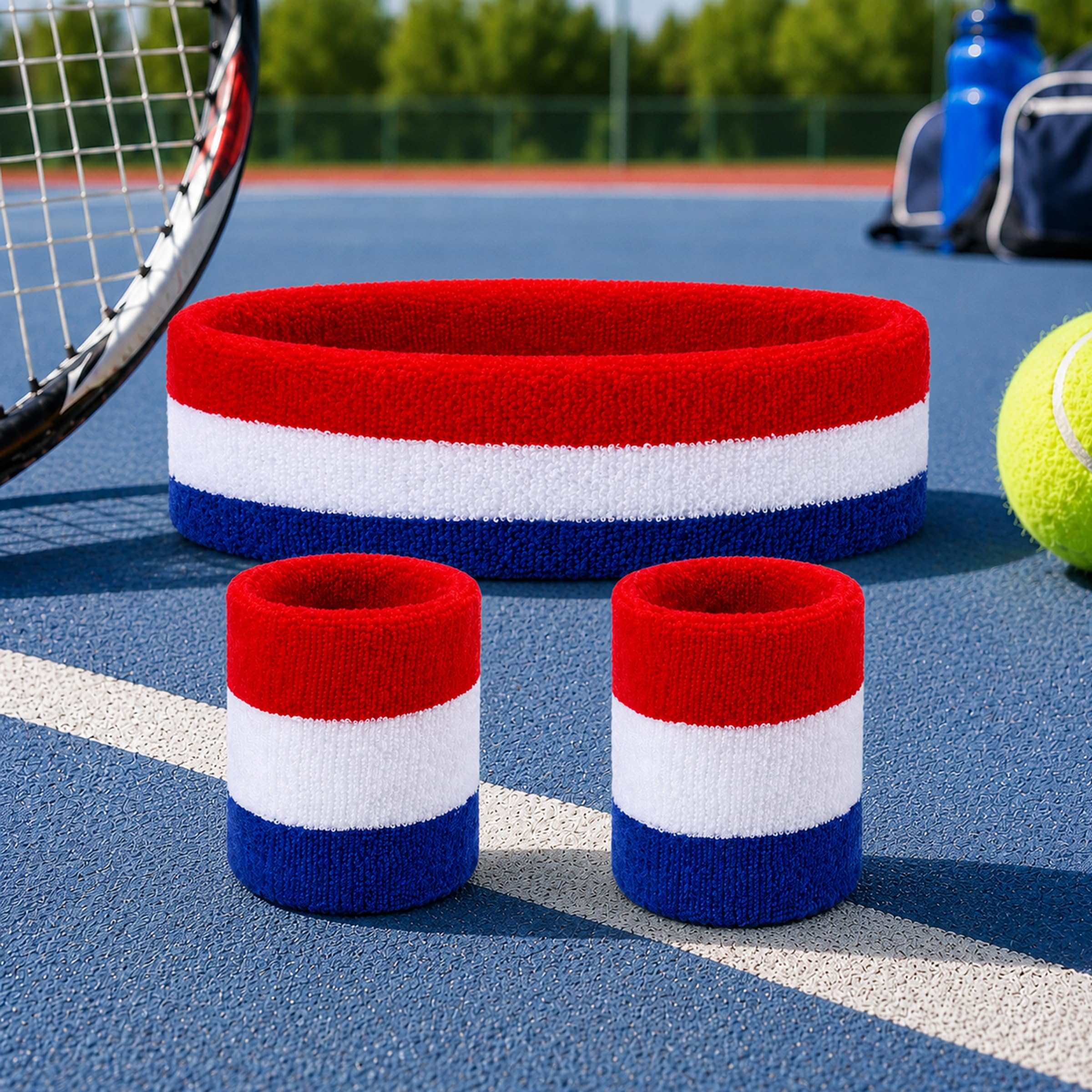 Toyshine 3 Pieces Sweatbands Set, Includes Sports Headband and Wrist Sweatbands Striped Sweat Band for Athletic Men and Women SSTP-image-33