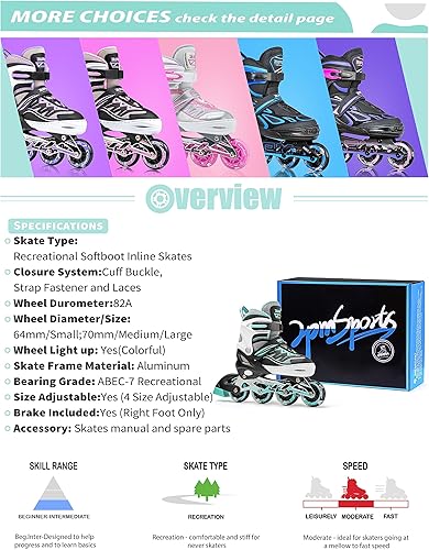 Miniatura 7 de 2PM SPORTS Cytia Pink - Patines en línea ajustables iluminadores para niñas con ruedas iluminadas, divertidos patines intermitentes para