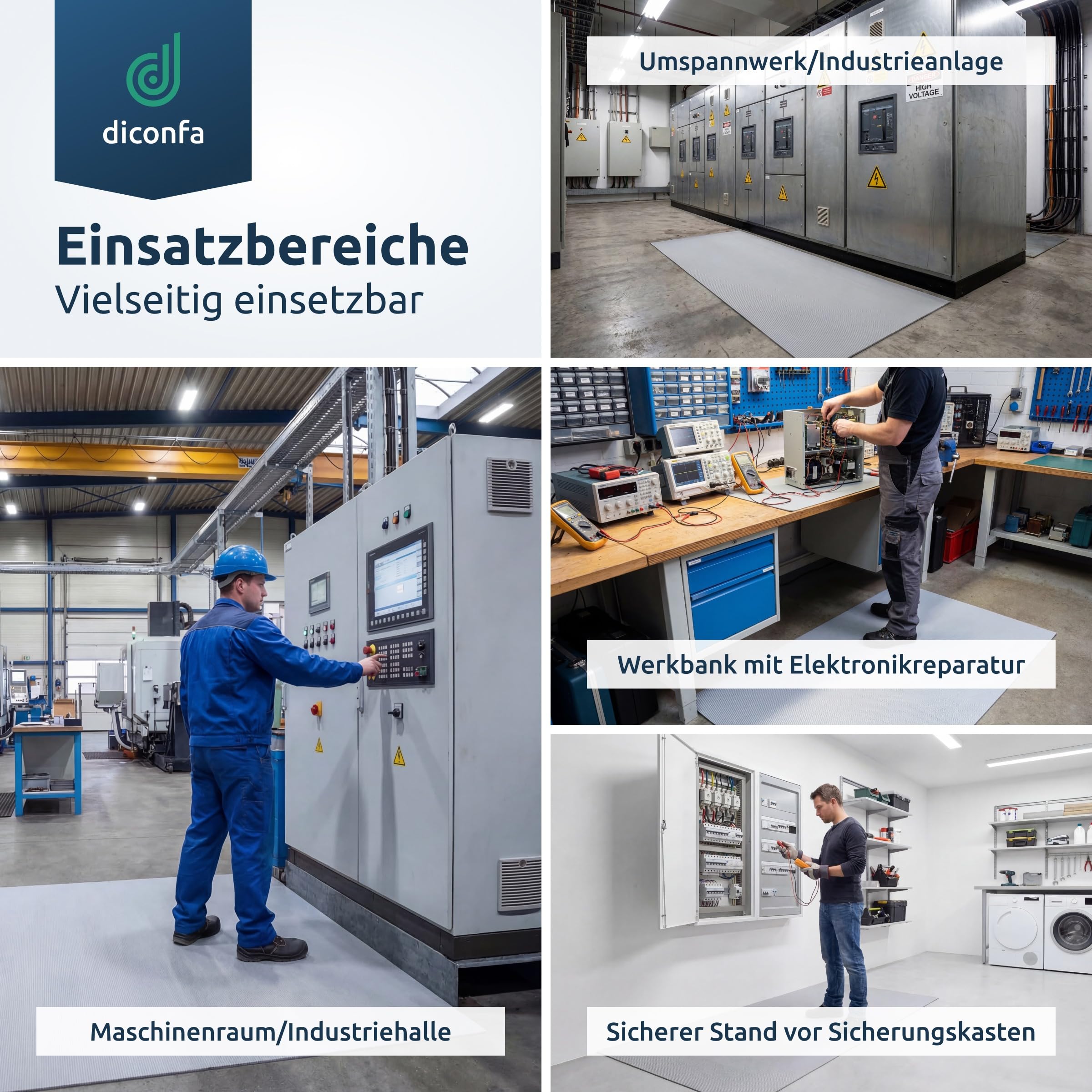 diconfa Elektriker Gummimatte Isoliermatte VDE 3mm grau bis 30000 Volt - BREITE 0,1m bis 1,2m - LÄNGE 0,05m bis 10m - Auswahl 100cm x 205cm - Standort Schutzmatte Bodenbelag elektrisch isoliert