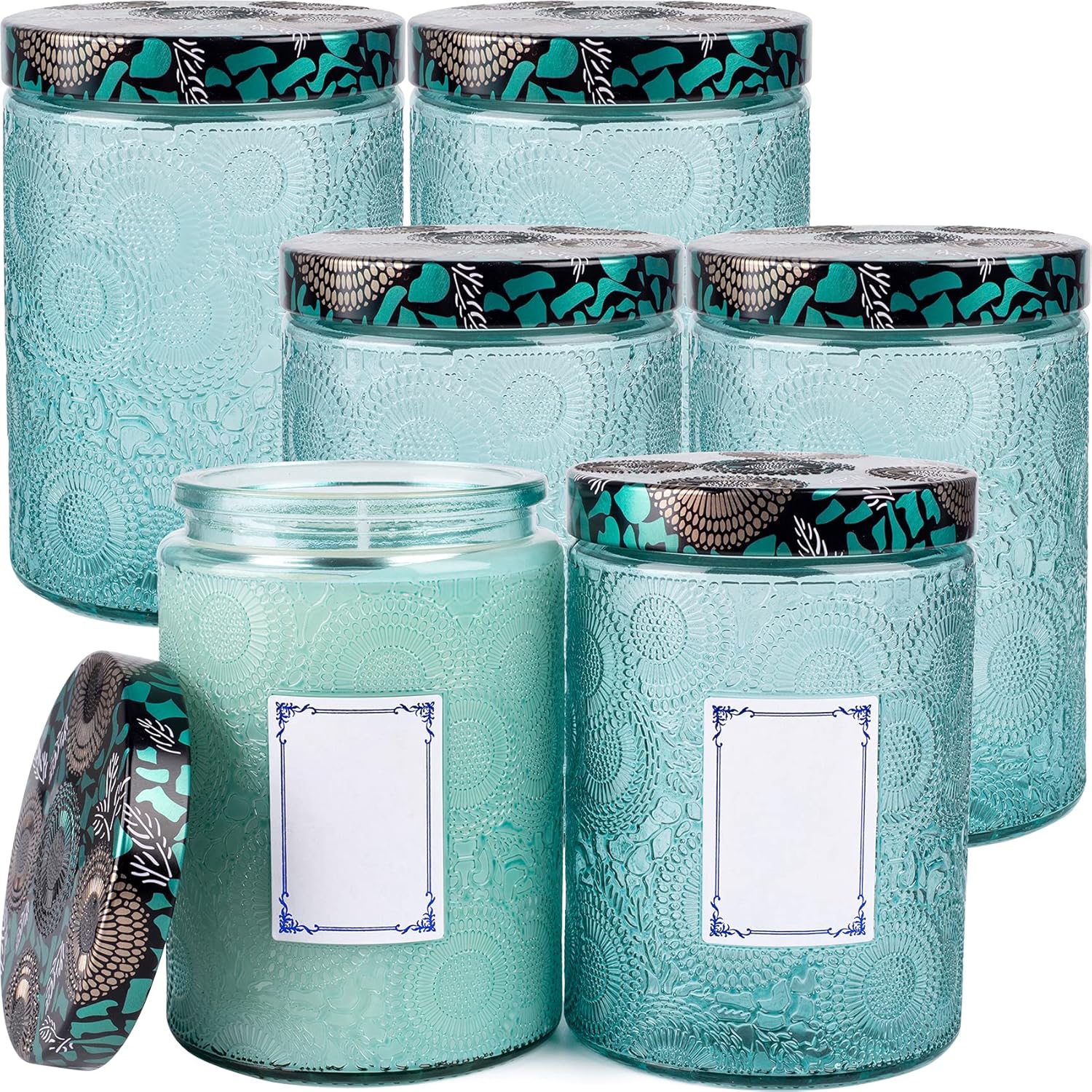 17.3oz Embossed Glass Candle Container with Tin Lid and