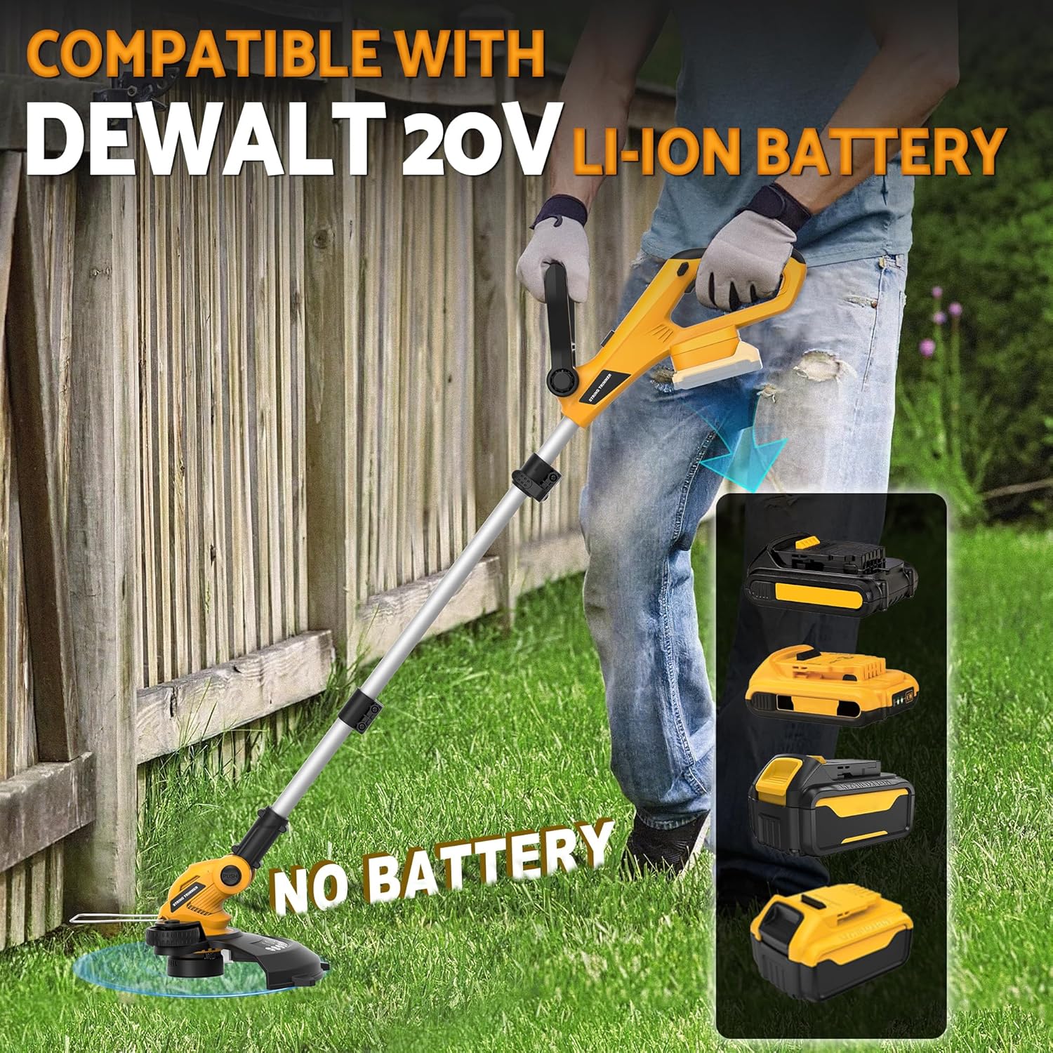 3 in 1 Cordless String Trimmer (No Battery) Compatible with Dewalt 20V Max Battery, 12" Electric Weed Wacker with Auto Line Feed, Foldable Weed Eater/Edger Trimmer/Mower for Yard Garden, Grass Trimmer