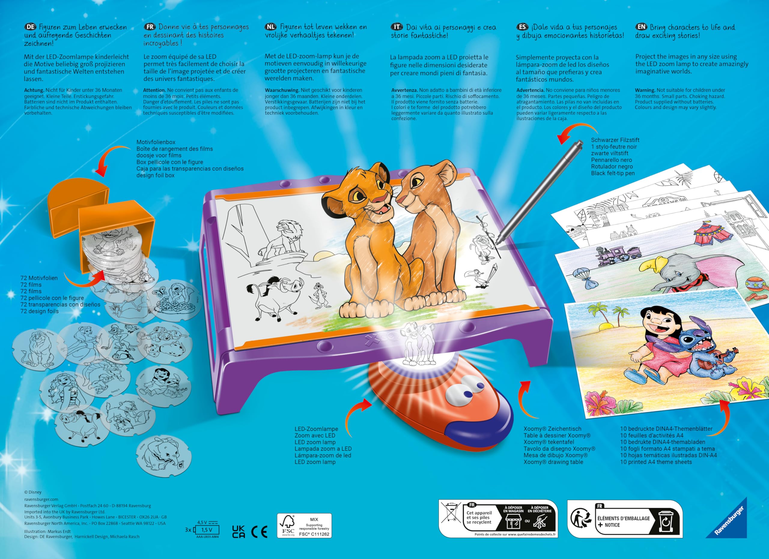 Ravensburger Xoomy Maxi Disney – Table à Dessin pour Enfant avec projecteur LED – Apprendre à Dessiner Les Personnages Disney – 72 modèles – Activité créative dès 6 Ans – Version française