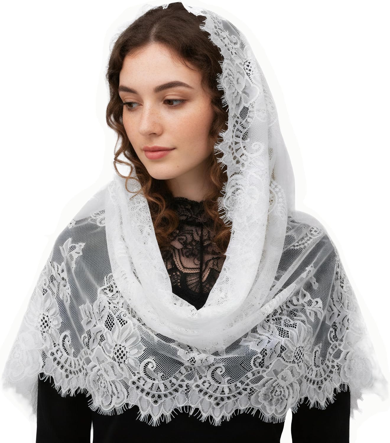 White Chapel Veil Spanish Style Lace Traditional Vintage Inspired Catholic Church Veil