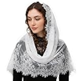 AOREAS White Chapel Veil Spanish Style Lace Traditional Vintage Inspired Catholic Church Veil