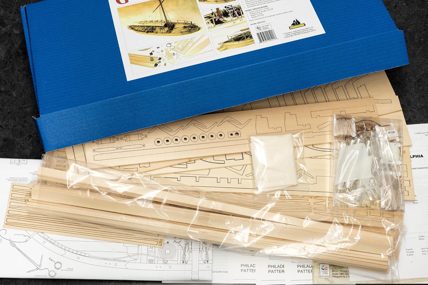 Model Shipways Gunboat Philadelphia 1776 – 1:24 Scale Wooden Model Ship Kit – Historic American Revolutionary War Gunboat Replica – Intermediate Skill Level – MS2263
