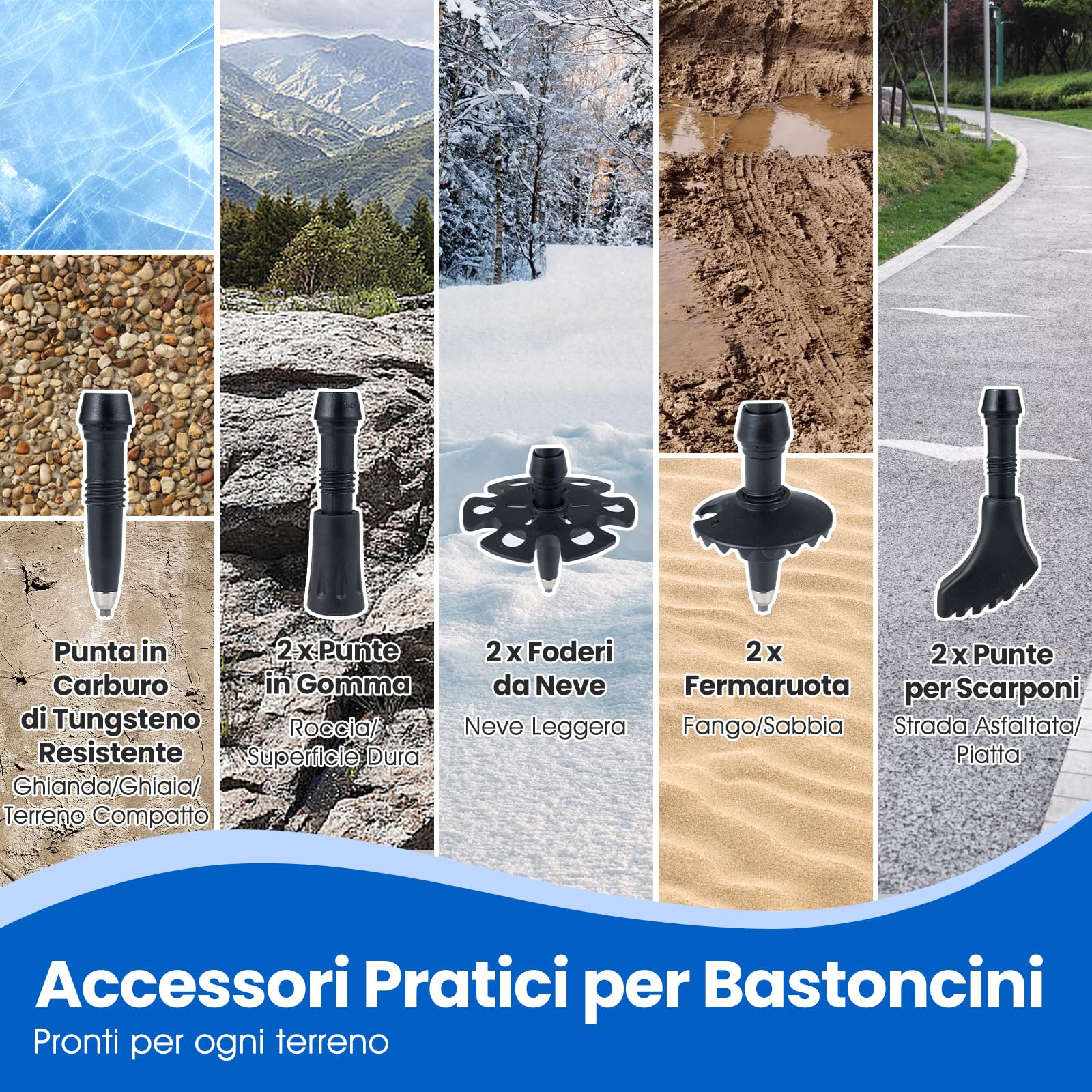 COSTWAY Bastoncini da Trekking Pieghevoli, Bastoni da Passeggio Tri-fold Leggeri per Uomo e Donna con Blocco a Scatto, Impugnatura in Schiuma EVA, Cinturino Regolabile