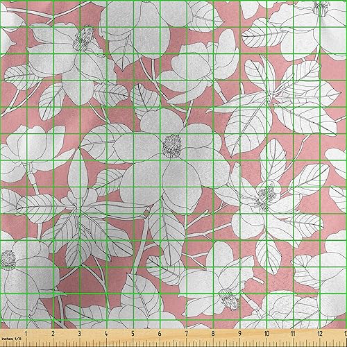 Miniatura 3 de Ambesonne Pink Floral Fabric by The Yard, Spring Pattern with Magnolia Flowers and Leaves, Decorative Satin Fabric for Home Textiles and Crafts, 2