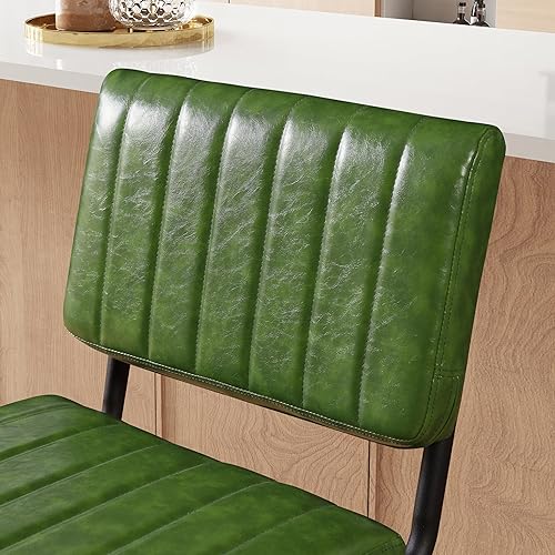 Miniatura 5 de Juego de 2 taburetes de bar de ratán de piel sintética de 26 pulgadas con respaldo de caña natural y patas de metal, sillas modernas de mediados de