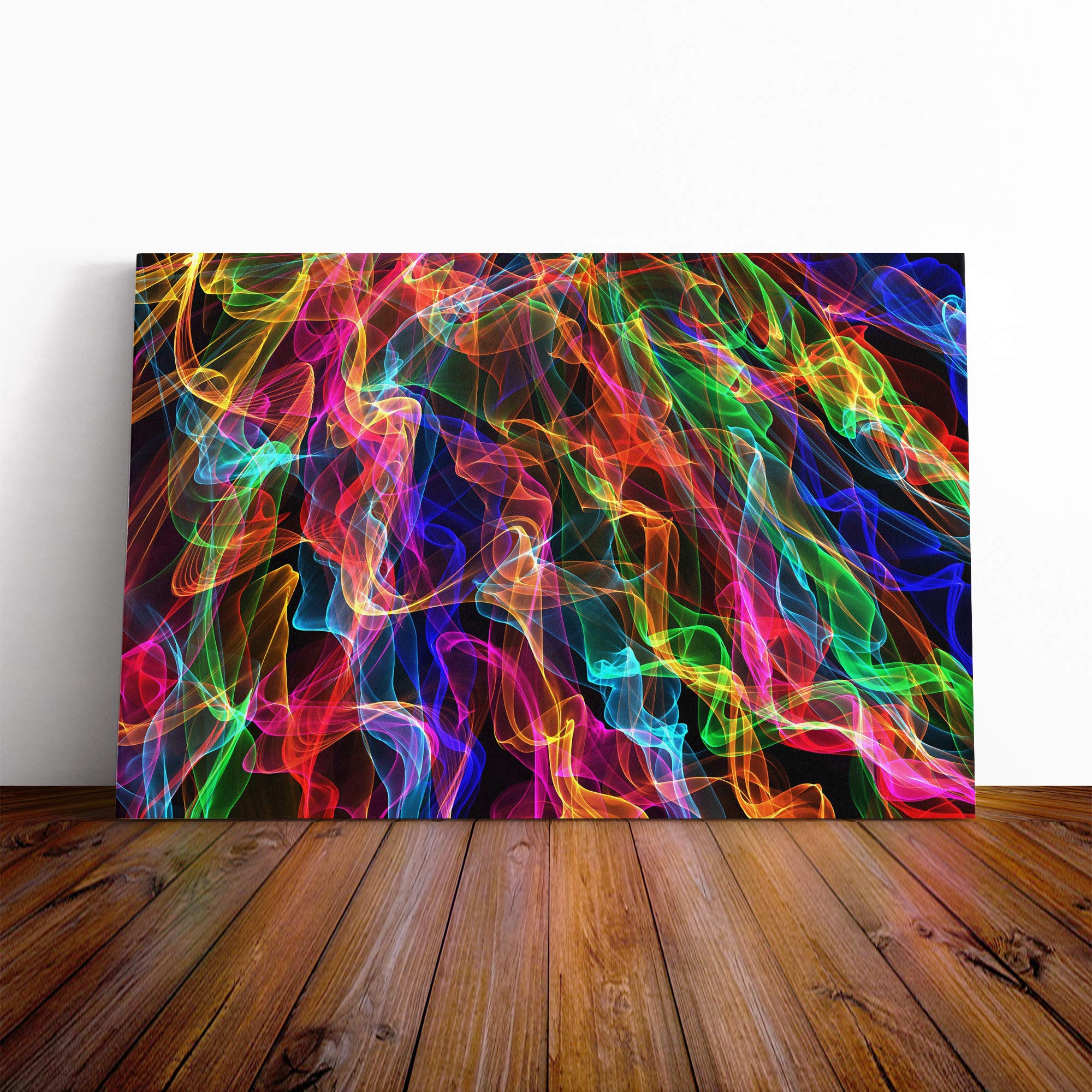 Rainbow Abstract Smoke and Flames (5) Canvas Print | Gallery Wrapped 30mm Frame Wall Art | 20x14 inches | Ready to Hang | Abstract Rainbow Picture | Living Room Bedroom Lounge Office