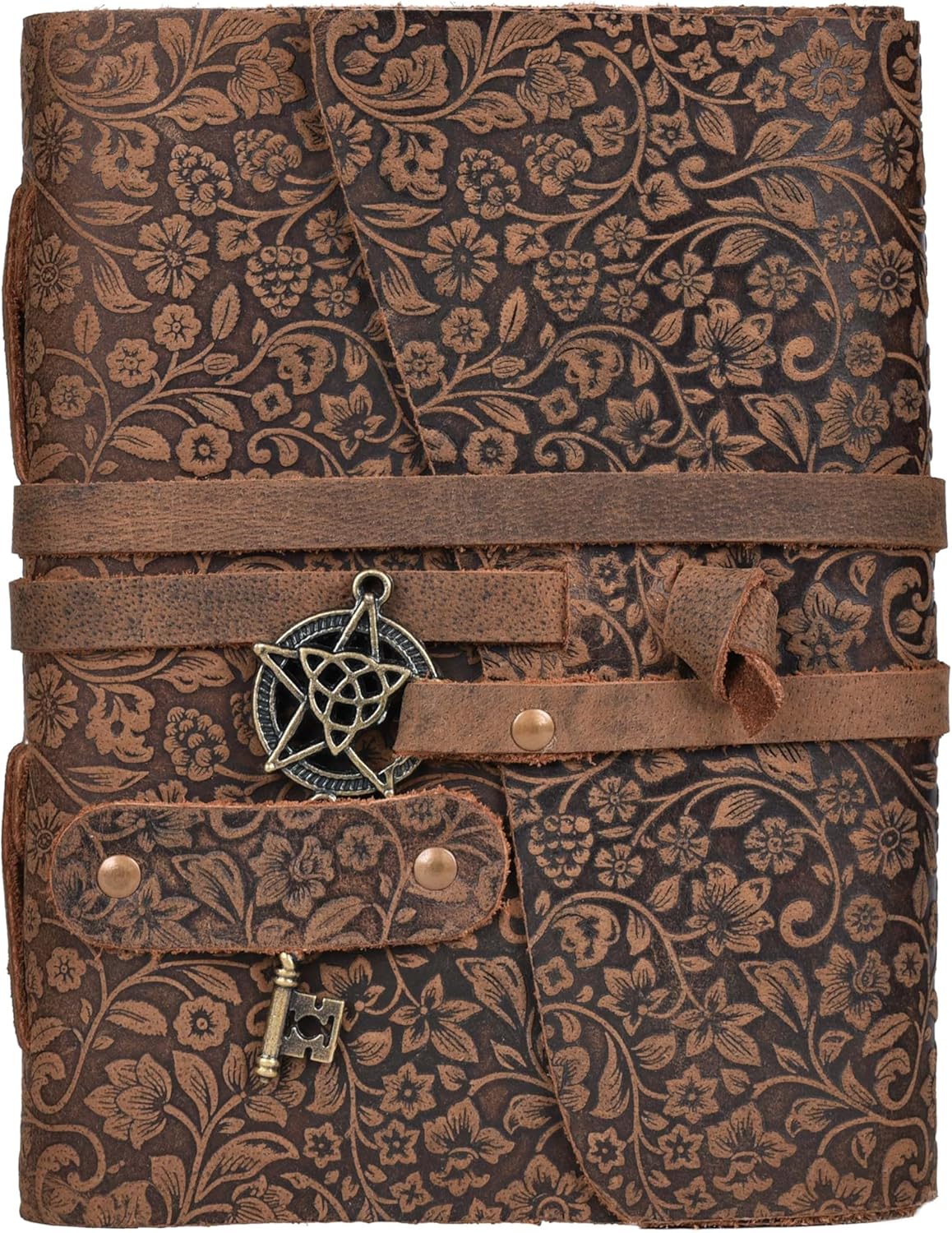 LEATHER VILLAGE Handmade Leather Bound Floral Embossed Journal for Women- Medium | 260 Pages Blank of Vintage Paper Writing, Sketchbook, Notebook - Brown - 7X5 Inches - Image 2