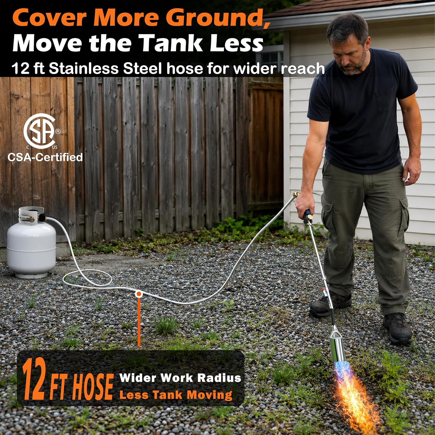 Propane Torch Weed Burner Kit, 360,000 BTU Weed Torch with 12 ft Hose, 36.2 in Long/24 in Short Mode, Turbo Trigger, Self Igniter for Weeding, Roofing, Ice Melting