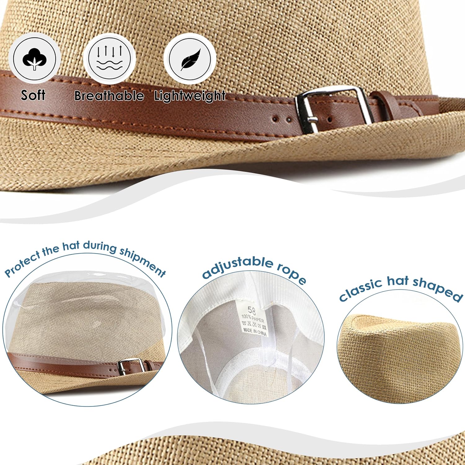 Straw Fedora Hat for Men Panama Hat Short Brim Summer Sun Hat
