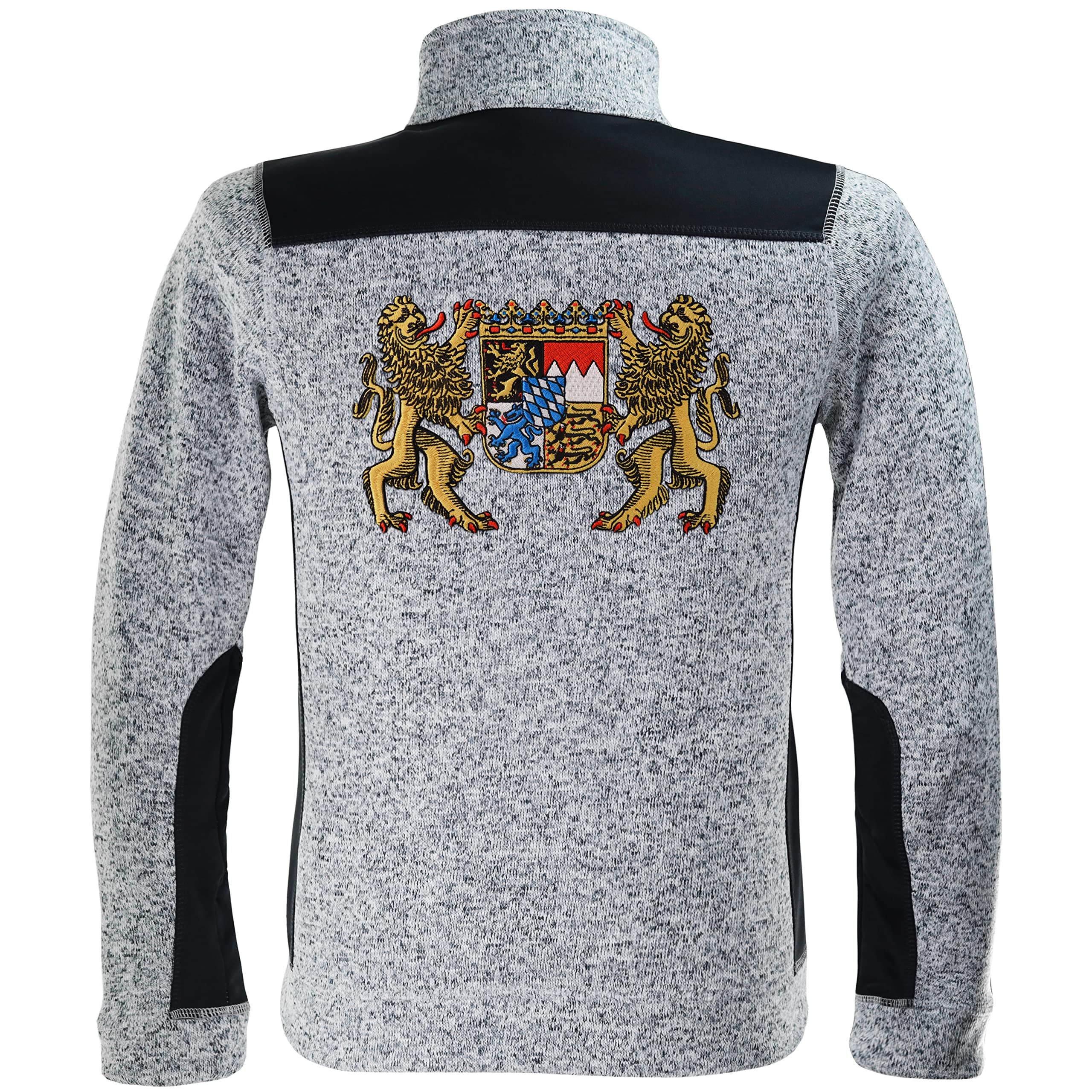 Bayern Strickfleece Jacke, Trachtenjacke mit Stickerei warme Wanderjacke mit Bayern Wappen, Sportjacke