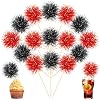 Chinco 100 Pcs Foil Firework Cupcake Toppers Sparkle Tinsel Cake Toppers Cake Decoration Cocktail Fruit Toothpick for Birthday Wedding Graduation PartyRed, Black