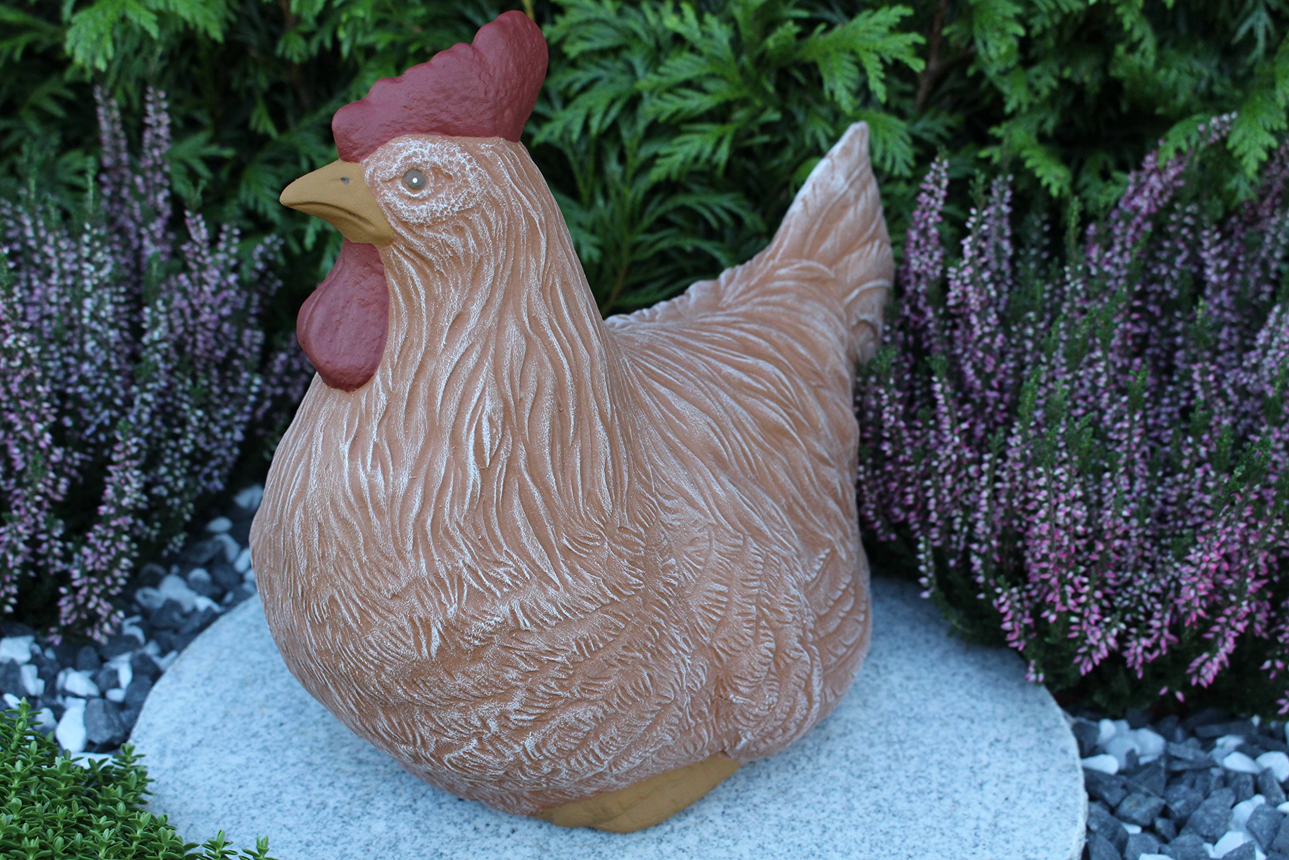 Steinfigur Huhn, Henne, Hahn 2er Set 135/3, 180/3 Gartenfigur Steinguss Tierfigur Terrakaotta Patina
