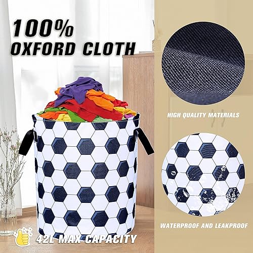 Miniatura 6 de Cesta de lavandería de fútbol para deportes, plegable, impermeable, de tela Oxford, cesta de lavandería, cubo de almacenamiento de ropa, organizador