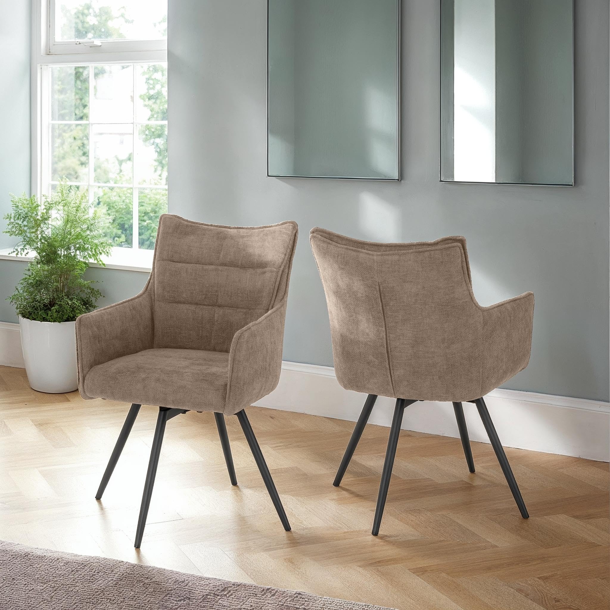 Seconique Fawn Fabric Carver Swivel Dining Chair - Set of 2 - Bronze