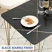Vista 5 de ivinta Mesa de comedor para 4-6, moderna mesa de comedor de mármol con patas doradas, mesa de comedor rectangular de 47 pulgadas para espacios Negro