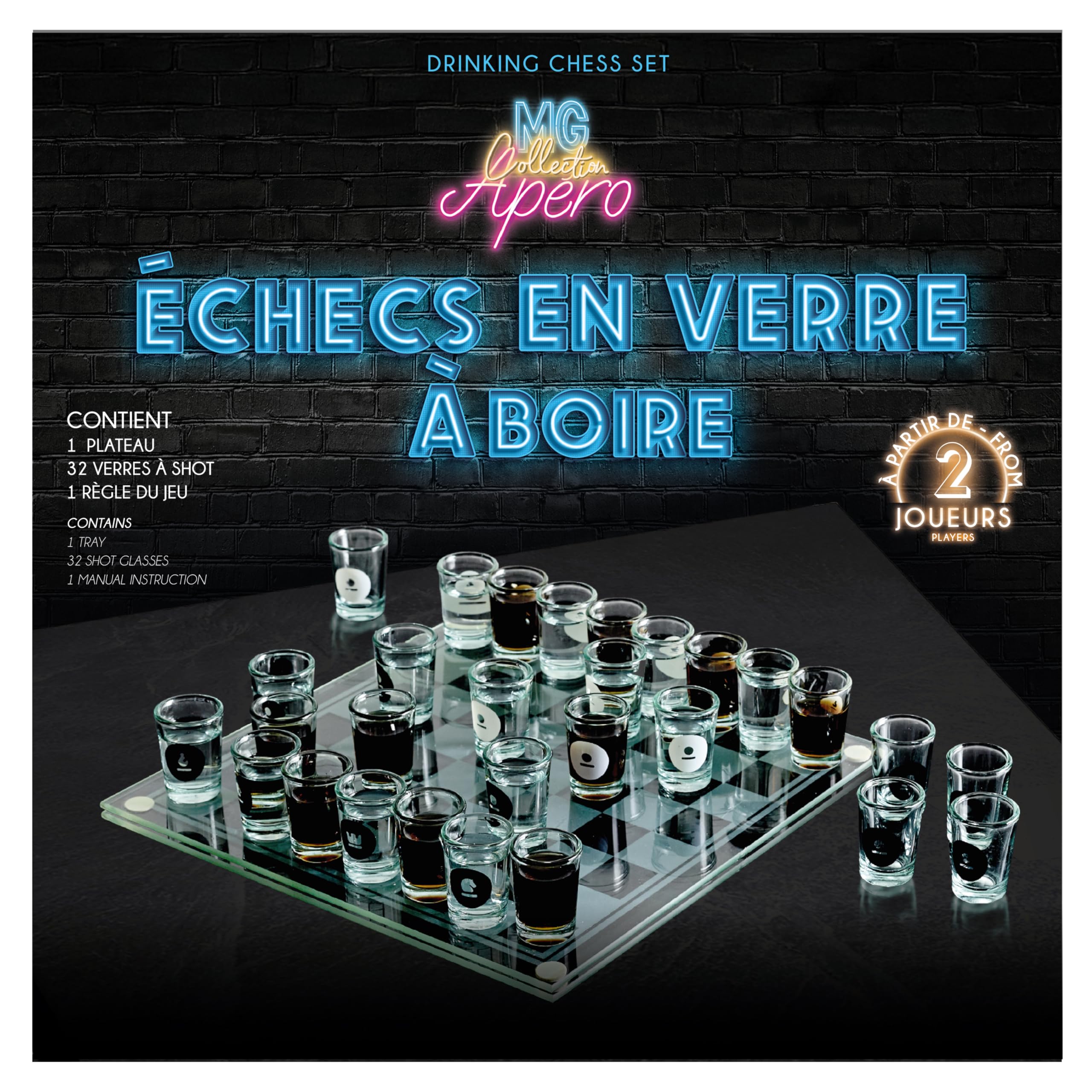 Mister Gadget, MG3519, Gioco di Scacchi da Bere in Vetro, Gioco di Scacchi da Bere in Vetro, Colori: Bianco e Nero, Perfetto per Serate e Regali Divertenti