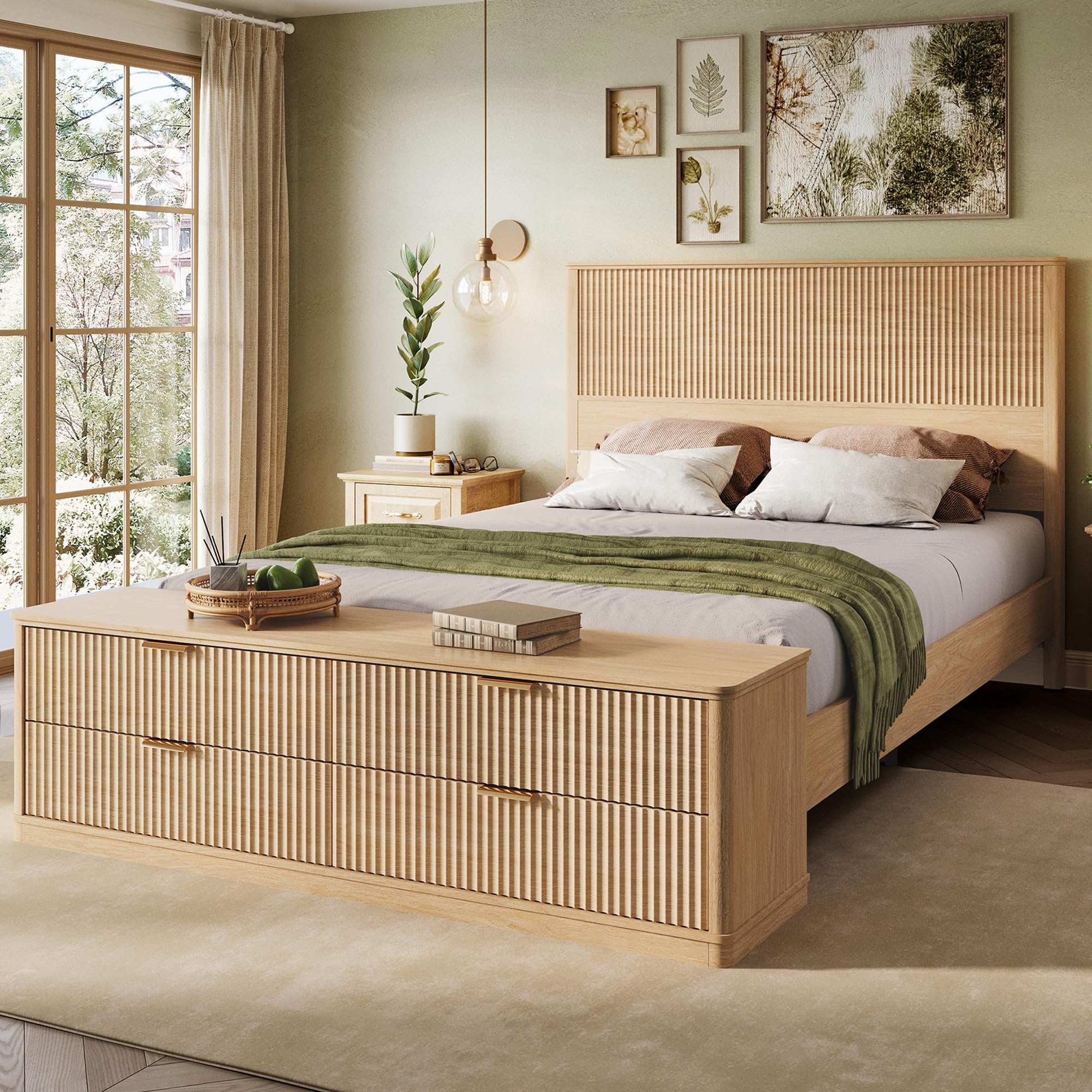 LINSY Storage Bed Frame Queen with Bench