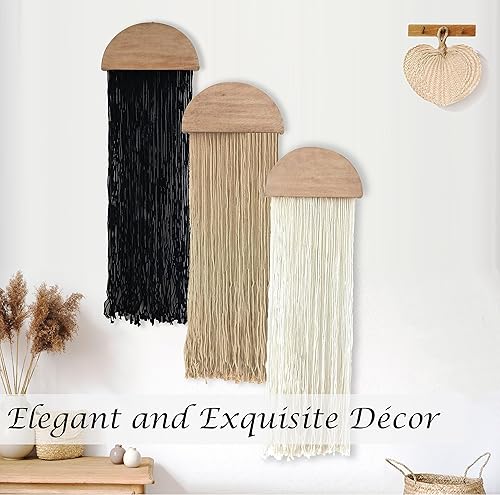 Miniatura 2 de Induslyfe Tapiz de macramé para colgar en la pared, 3 piezas, tejido bohemio para el hogar, elegante, decoración de pared geométrica bohemia,