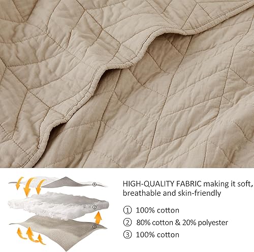 Miniatura 4 de palassio Juego de ropa de cama de 100 % algodón de color beige oscuro, tamaño California California King con fundas de almohada, colcha ligera y