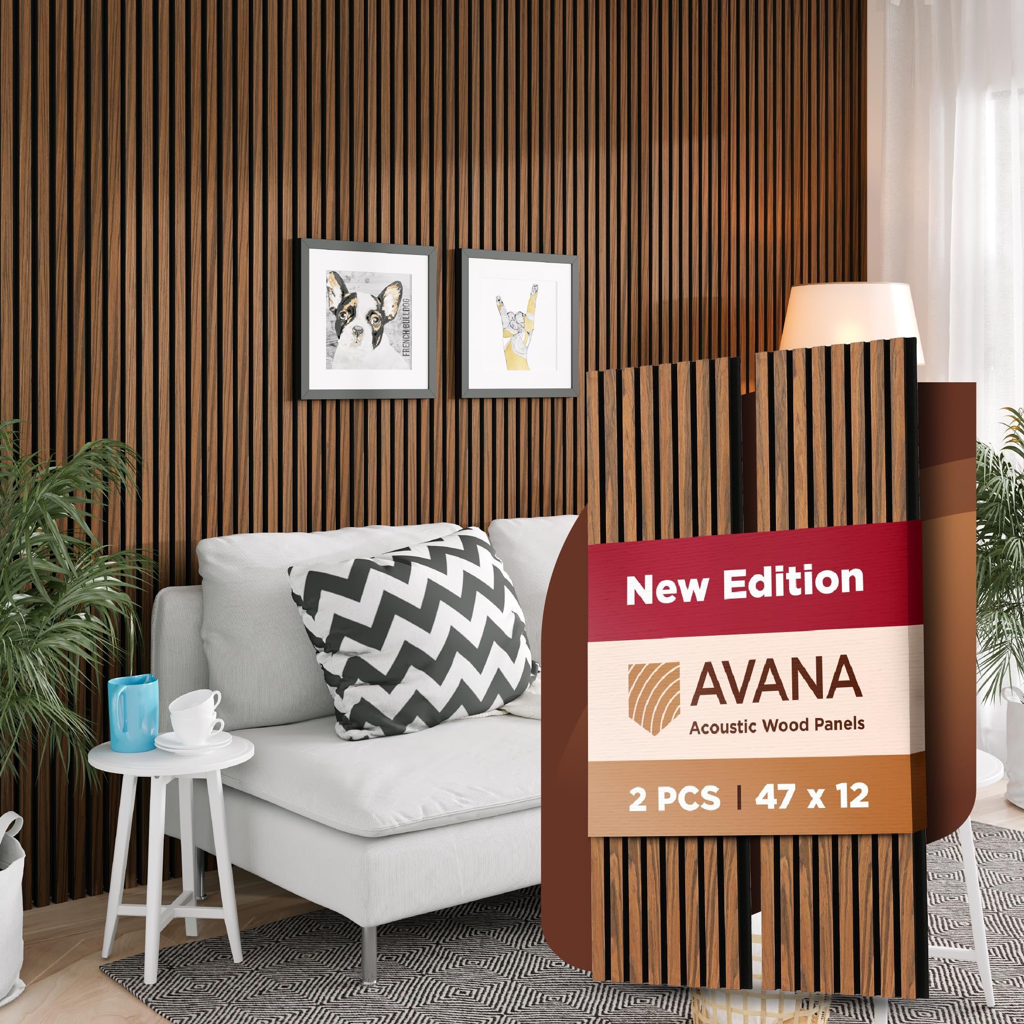 Avana Acoustic Wood Wall Panels – 47.2X12.6 Technical Wood Veneer 4 Acoustic Panels Set Of 2 – Wall Panels For Interior Wall Decor For Homes, Offices, Studios – Sturdy And Durable Wood Panels For Wall